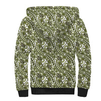 Hibiscus Bloom Island Tribal Waves Sherpa Hoodie Olive Green Polynesian Pattern LT01 - Polynesian Pride