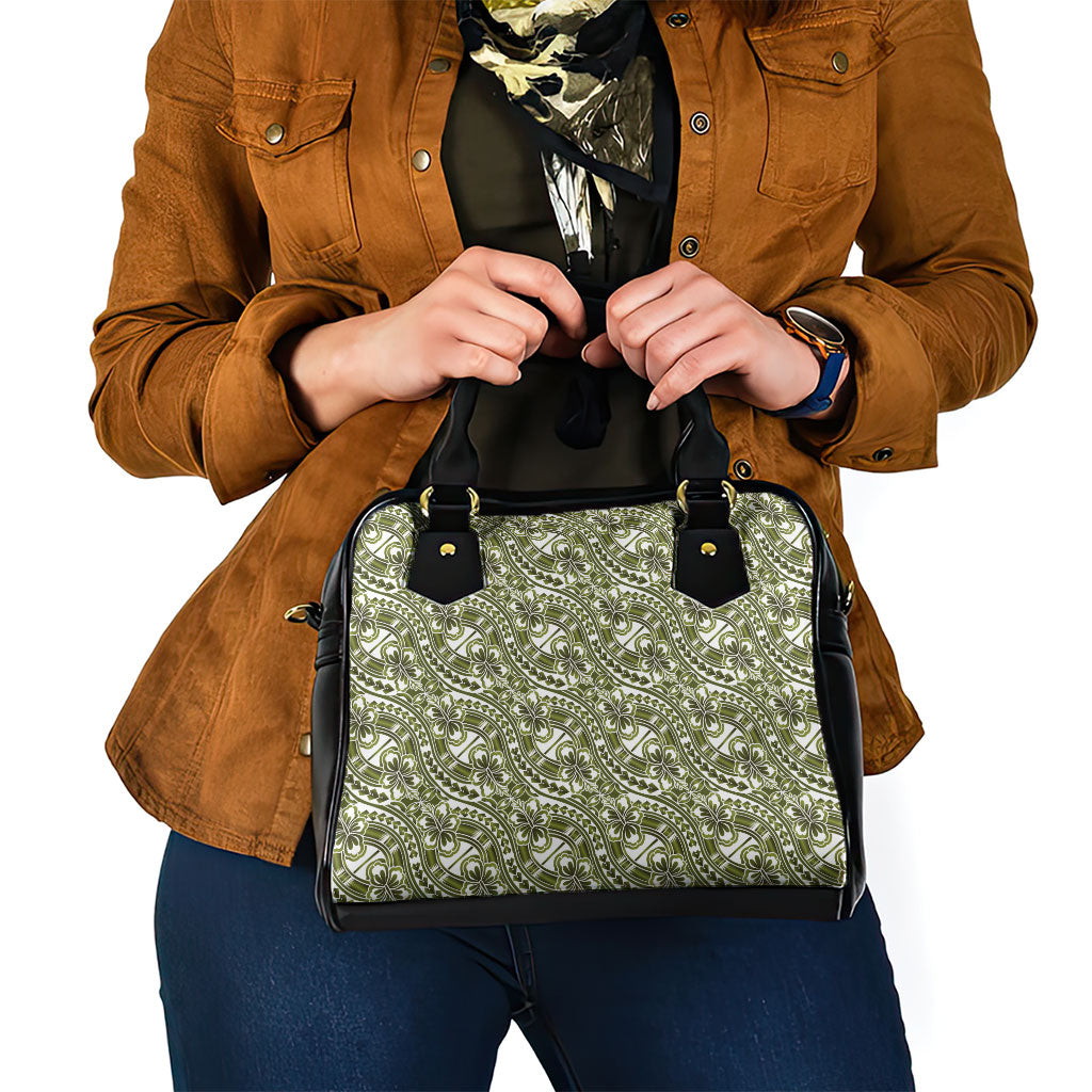 Hibiscus Bloom Island Tribal Waves Shoulder Handbag Olive Green Polynesian Pattern LT01 - Polynesian Pride