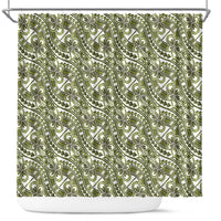 Hibiscus Bloom Island Tribal Waves Shower Curtain Olive Green Polynesian Pattern LT01 Olive Green - Polynesian Pride