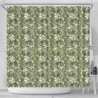 Hibiscus Bloom Island Tribal Waves Shower Curtain Olive Green Polynesian Pattern LT01 - Polynesian Pride