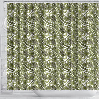 Hibiscus Bloom Island Tribal Waves Shower Curtain Olive Green Polynesian Pattern LT01 - Polynesian Pride