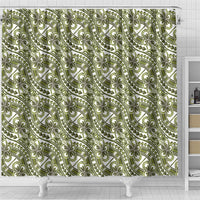 Hibiscus Bloom Island Tribal Waves Shower Curtain Olive Green Polynesian Pattern LT01 - Polynesian Pride