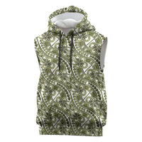 Hibiscus Bloom Island Tribal Waves Sleeveless Hoodie Olive Green Polynesian Pattern LT01 Olive Green - Polynesian Pride