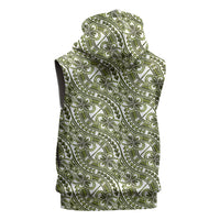 Hibiscus Bloom Island Tribal Waves Sleeveless Hoodie Olive Green Polynesian Pattern LT01 - Polynesian Pride