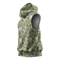 Hibiscus Bloom Island Tribal Waves Sleeveless Hoodie Olive Green Polynesian Pattern LT01 - Polynesian Pride