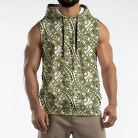 Hibiscus Bloom Island Tribal Waves Sleeveless Hoodie Olive Green Polynesian Pattern LT01 - Polynesian Pride