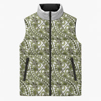 Hibiscus Bloom Island Tribal Waves Sleeveless Puffer Jacket Olive Green Polynesian Pattern LT01 Unisex Olive Green - Polynesian Pride