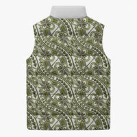 Hibiscus Bloom Island Tribal Waves Sleeveless Puffer Jacket Olive Green Polynesian Pattern LT01 - Polynesian Pride