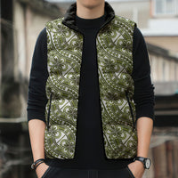 Hibiscus Bloom Island Tribal Waves Sleeveless Puffer Jacket Olive Green Polynesian Pattern LT01 - Polynesian Pride