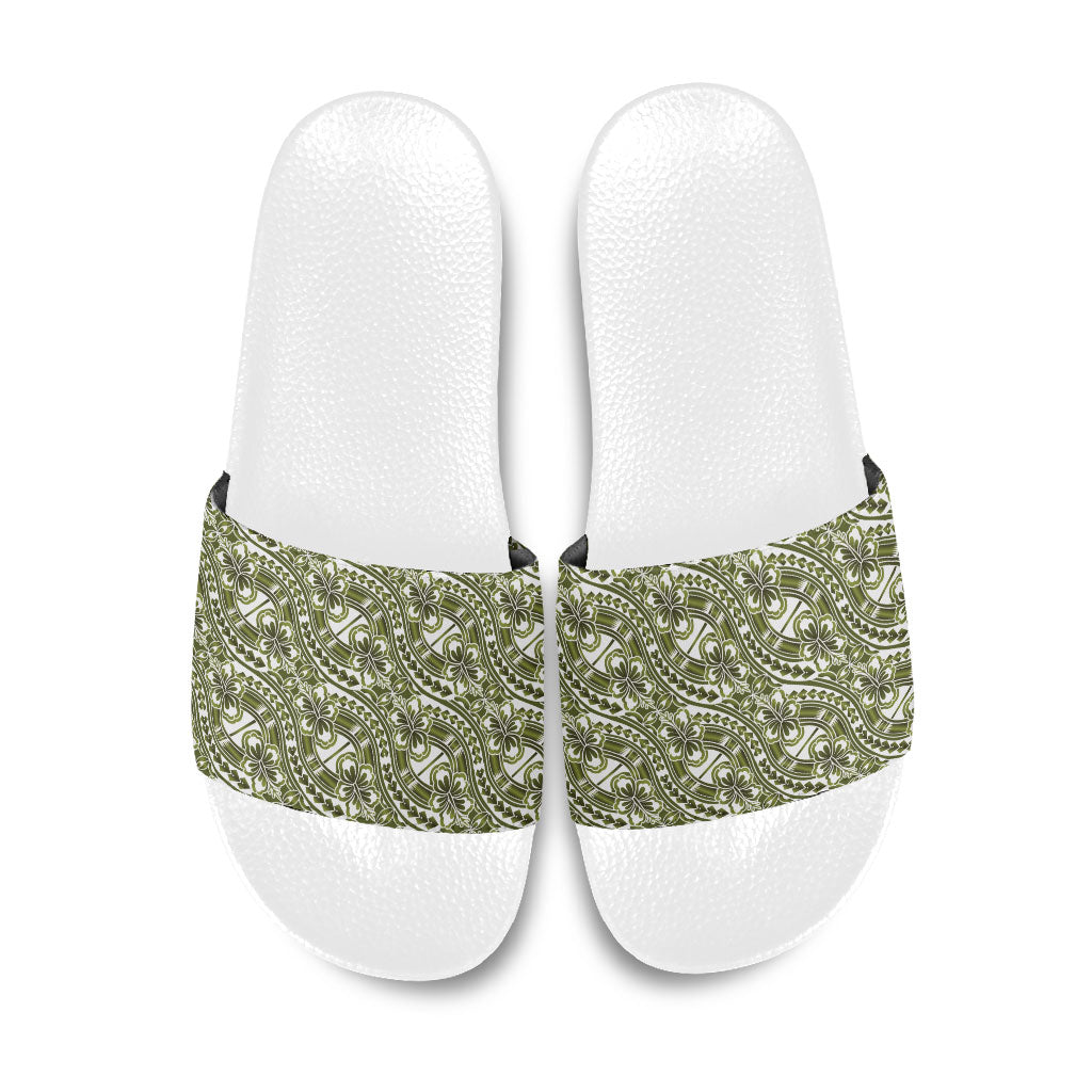 Hibiscus Bloom Island Tribal Waves Slide Sandals Olive Green Polynesian Pattern LT01 Olive Green - Polynesian Pride