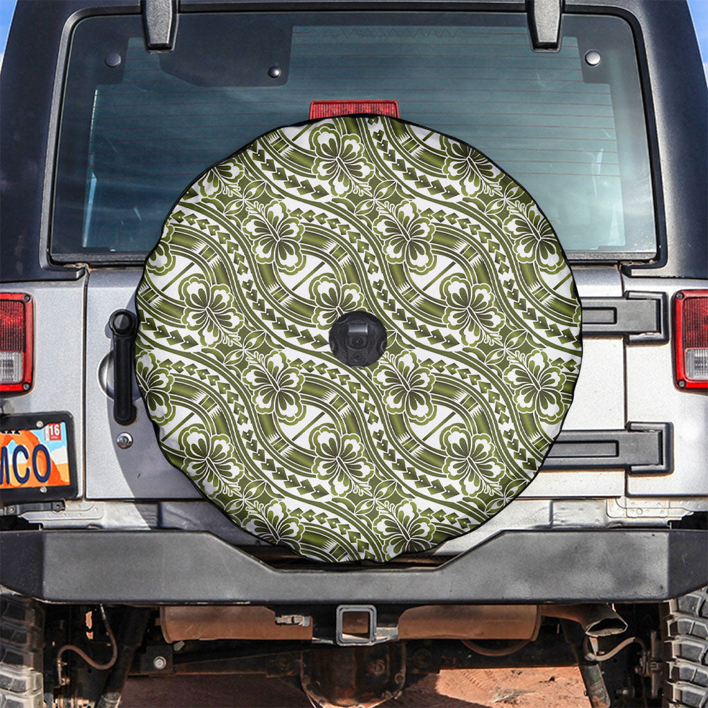 Hibiscus Bloom Island Tribal Waves Spare Tire Cover Olive Green Polynesian Pattern LT01 Olive Green - Polynesian Pride