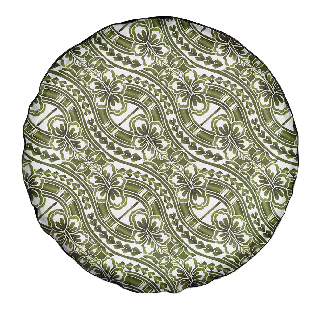 Hibiscus Bloom Island Tribal Waves Spare Tire Cover Olive Green Polynesian Pattern LT01 - Polynesian Pride