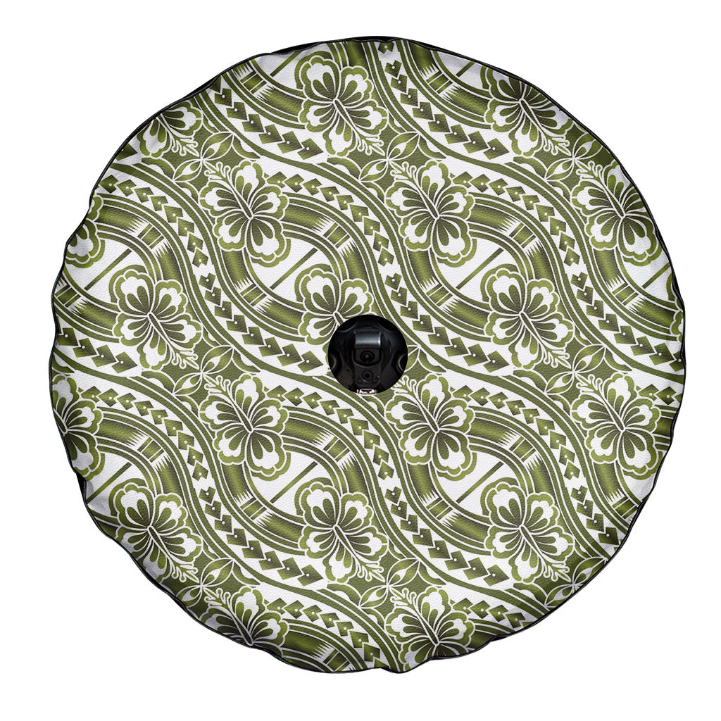 Hibiscus Bloom Island Tribal Waves Spare Tire Cover Olive Green Polynesian Pattern LT01 - Polynesian Pride