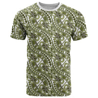 Hibiscus Bloom Island Tribal Waves T Shirt Olive Green Polynesian Pattern LT01 Olive Green - Polynesian Pride
