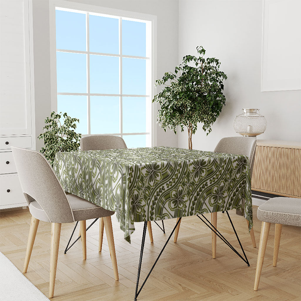 Hibiscus Bloom Island Tribal Waves Tablecloth Olive Green Polynesian Pattern LT01 - Polynesian Pride