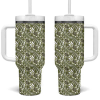 Hibiscus Bloom Island Tribal Waves Tumbler With Handle Olive Green Polynesian Pattern LT01 One Size: 40 oz Olive Green - Polynesian Pride