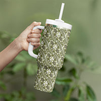 Hibiscus Bloom Island Tribal Waves Tumbler With Handle Olive Green Polynesian Pattern LT01 - Polynesian Pride