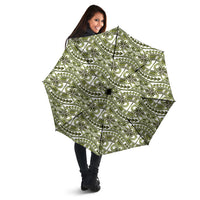 Hibiscus Bloom Island Tribal Waves Umbrella Olive Green Polynesian Pattern LT01 - Polynesian Pride