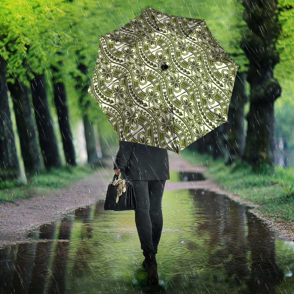 Hibiscus Bloom Island Tribal Waves Umbrella Olive Green Polynesian Pattern LT01 - Polynesian Pride