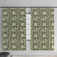 Hibiscus Bloom Island Tribal Waves Window Curtain Olive Green Polynesian Pattern LT01 With Hooks Olive Green - Polynesian Pride