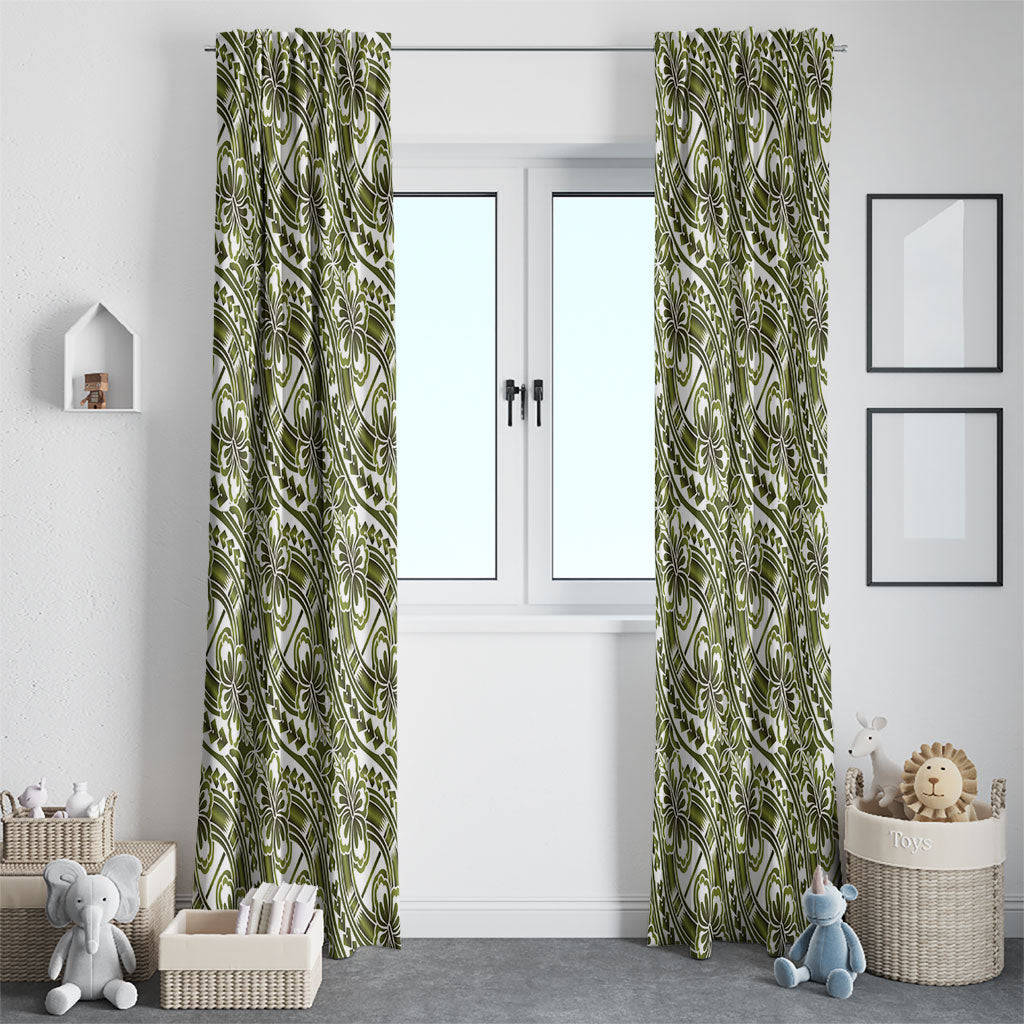 Hibiscus Bloom Island Tribal Waves Window Curtain Olive Green Polynesian Pattern LT01 - Polynesian Pride