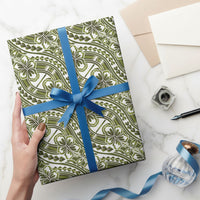 Hibiscus Bloom Island Tribal Waves Wrapping Paper Olive Green Polynesian Pattern LT01 - Polynesian Pride
