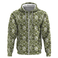Hibiscus Bloom Island Tribal Waves Zip Hoodie Olive Green Polynesian Pattern LT01 Zip Hoodie Olive Green - Polynesian Pride