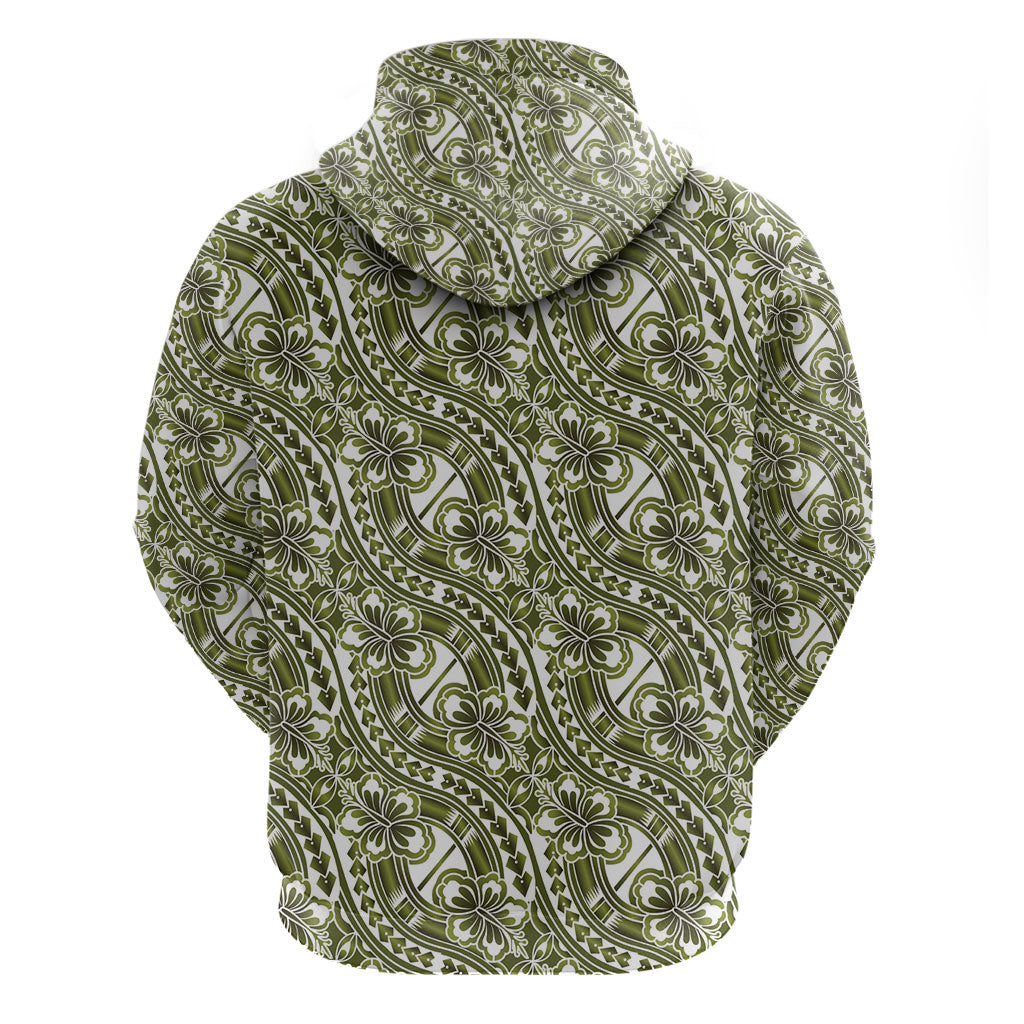 Hibiscus Bloom Island Tribal Waves Zip Hoodie Olive Green Polynesian Pattern LT01 - Polynesian Pride
