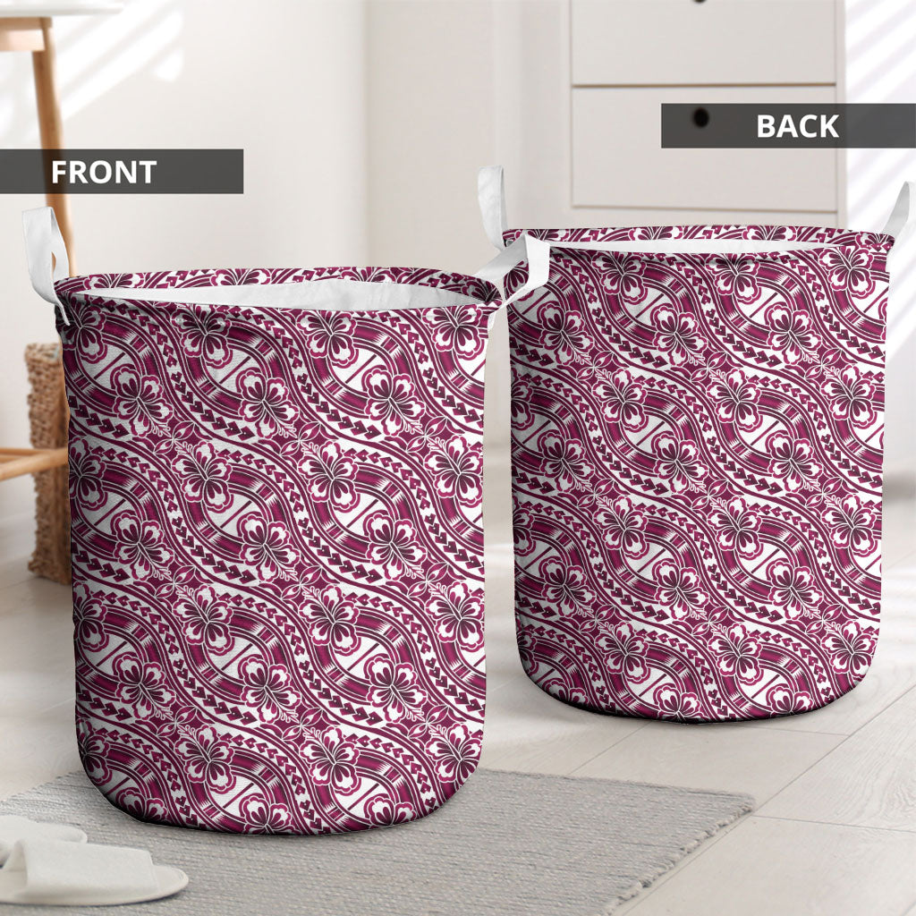 Hibiscus Bloom Island Tribal Waves Laundry Basket Pink Polynesian Pattern LT01 - Polynesian Pride