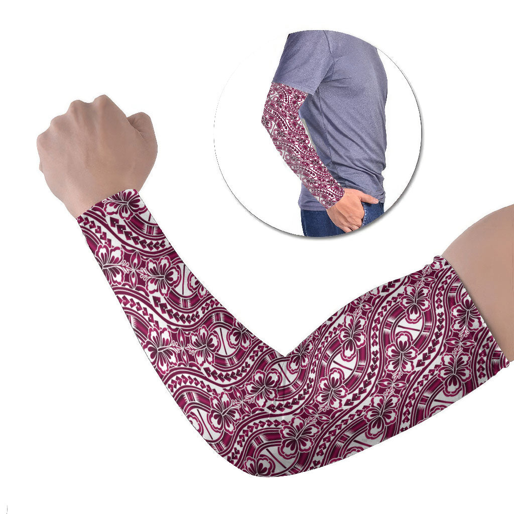 Hibiscus Bloom Island Tribal Waves Arm Sleeves Pink Polynesian Pattern LT01 Set of 2 Pink - Polynesian Pride