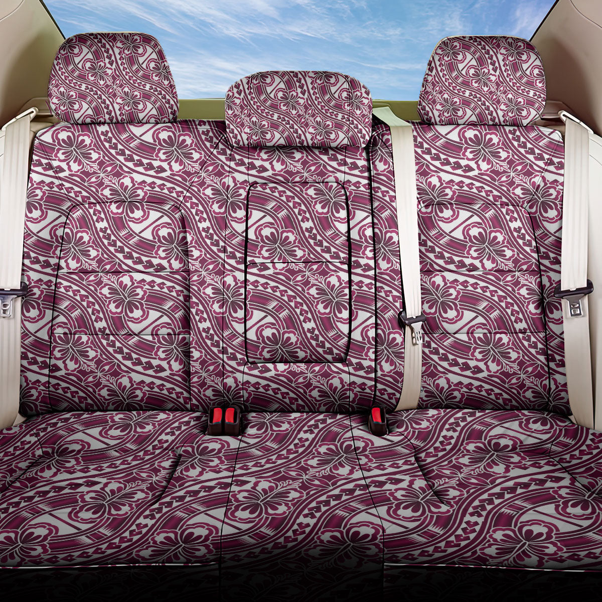 Hibiscus Bloom Island Tribal Waves Back Car Seat Cover Pink Polynesian Pattern LT01 One Size Pink - Polynesian Pride
