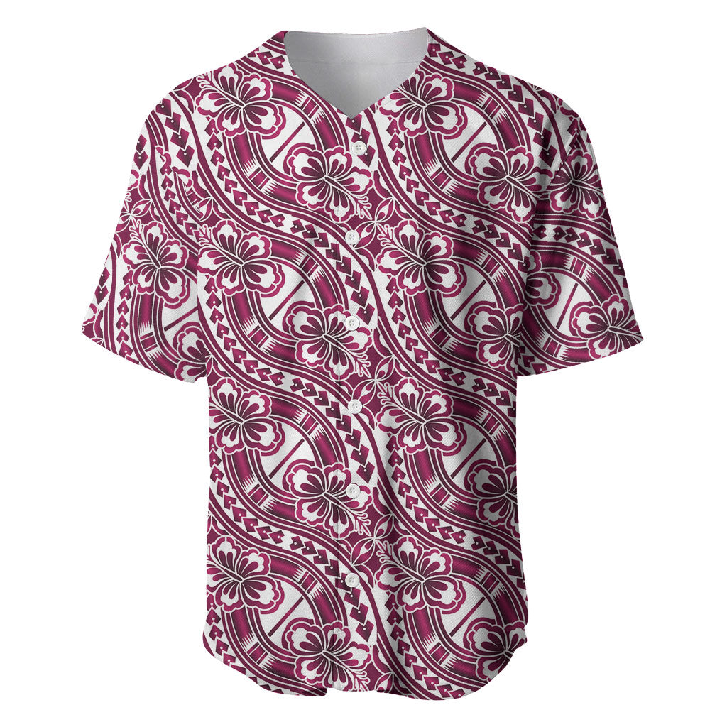Hibiscus Bloom Island Tribal Waves Baseball Jersey Pink Polynesian Pattern LT01 Pink - Polynesian Pride