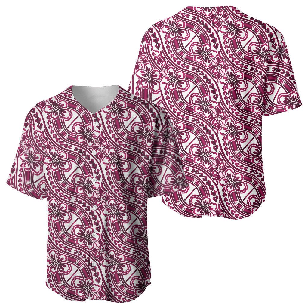 Hibiscus Bloom Island Tribal Waves Baseball Jersey Pink Polynesian Pattern LT01 - Polynesian Pride