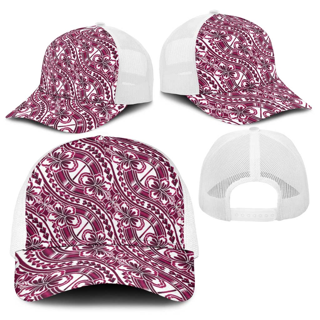 Hibiscus Bloom Island Tribal Waves Baseball Net Cap Pink Polynesian Pattern LT01 - Polynesian Pride