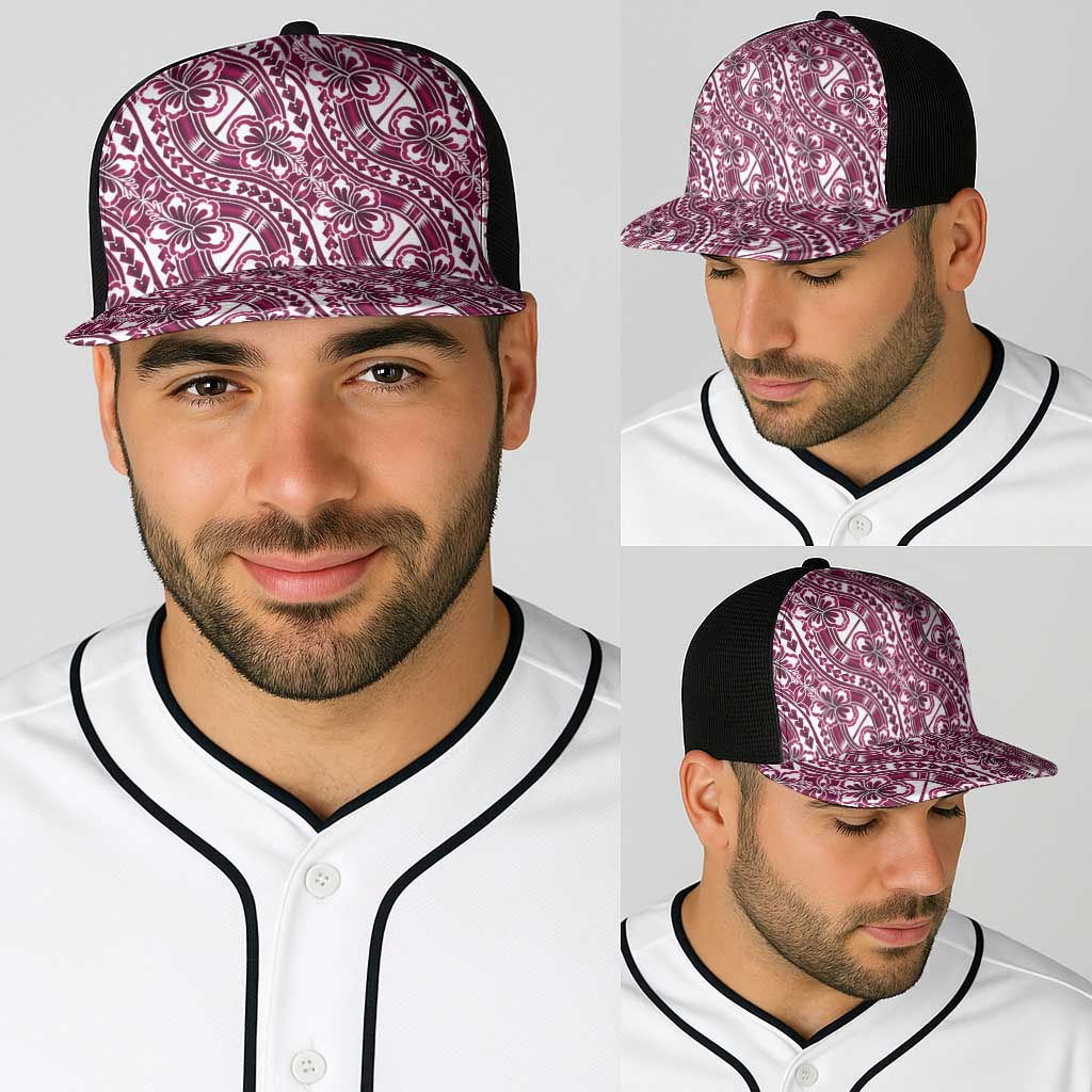 Hibiscus Bloom Island Tribal Waves Baseball Net Cap Pink Polynesian Pattern LT01 - Polynesian Pride