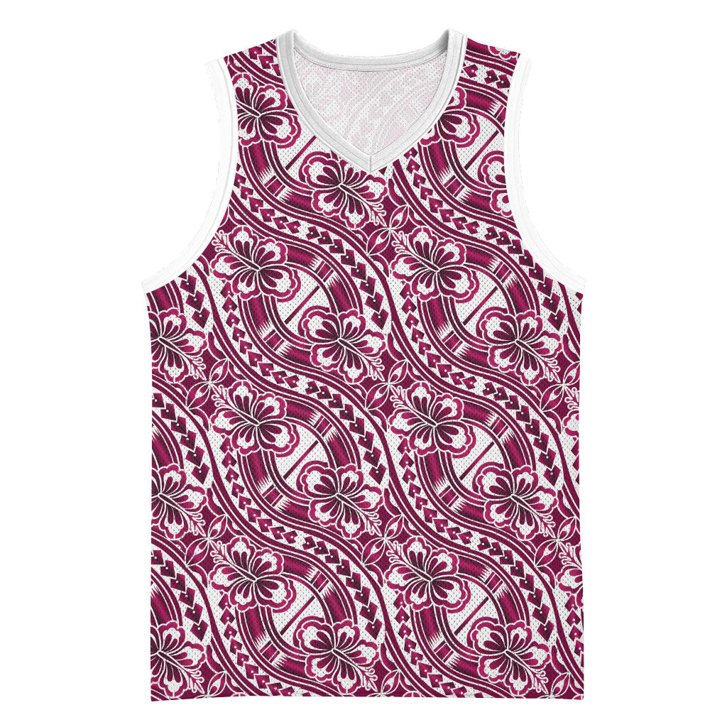 Hibiscus Bloom Island Tribal Waves Basketball Jersey Pink Polynesian Pattern LT01 Unisex Pink - Polynesian Pride