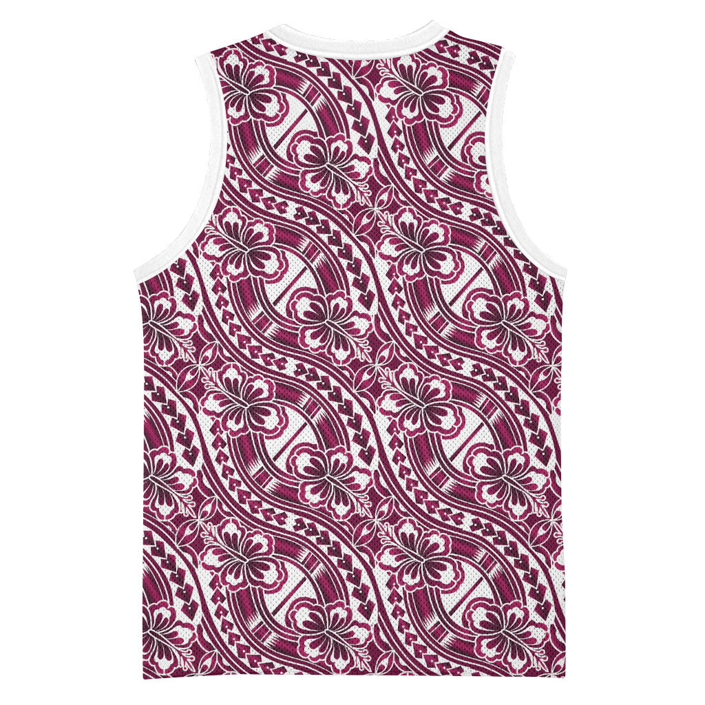 Hibiscus Bloom Island Tribal Waves Basketball Jersey Pink Polynesian Pattern LT01 - Polynesian Pride