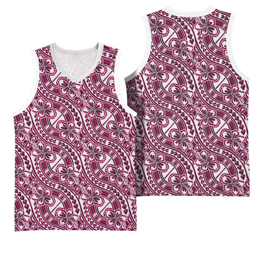 Hibiscus Bloom Island Tribal Waves Basketball Jersey Pink Polynesian Pattern LT01 - Polynesian Pride
