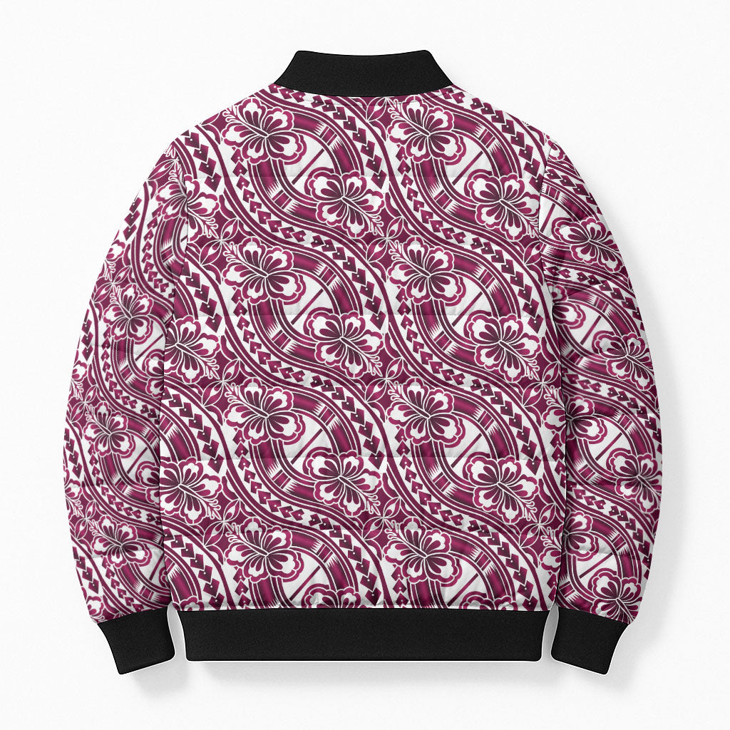 Hibiscus Bloom Island Tribal Waves Bomber Puffer Jacket Pink Polynesian Pattern LT01 - Polynesian Pride