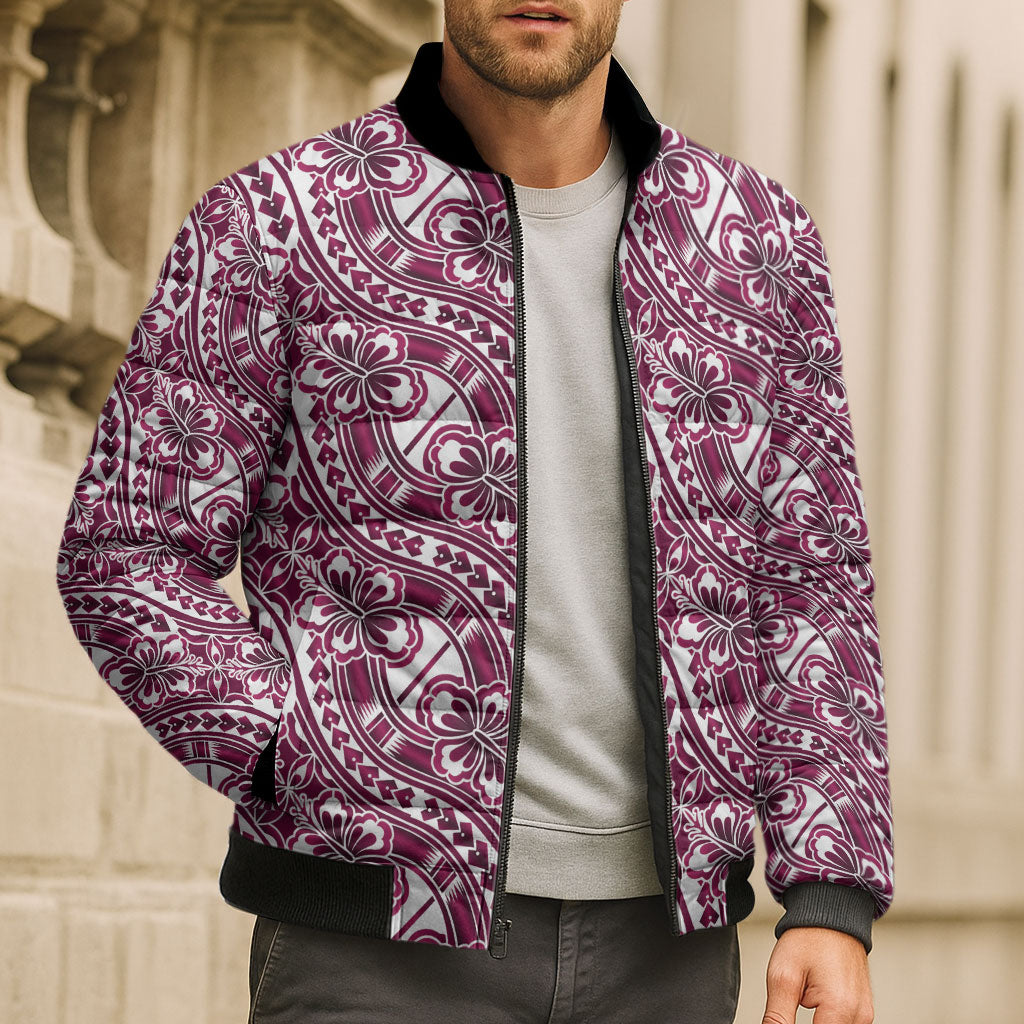 Hibiscus Bloom Island Tribal Waves Bomber Puffer Jacket Pink Polynesian Pattern LT01 - Polynesian Pride