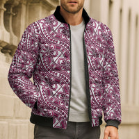 Hibiscus Bloom Island Tribal Waves Bomber Puffer Jacket Pink Polynesian Pattern LT01 - Polynesian Pride