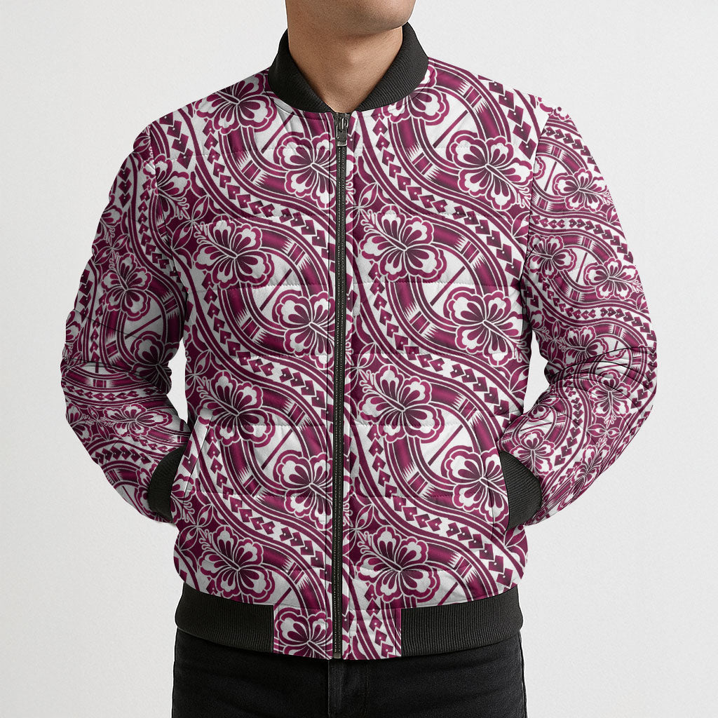 Hibiscus Bloom Island Tribal Waves Bomber Puffer Jacket Pink Polynesian Pattern LT01 - Polynesian Pride