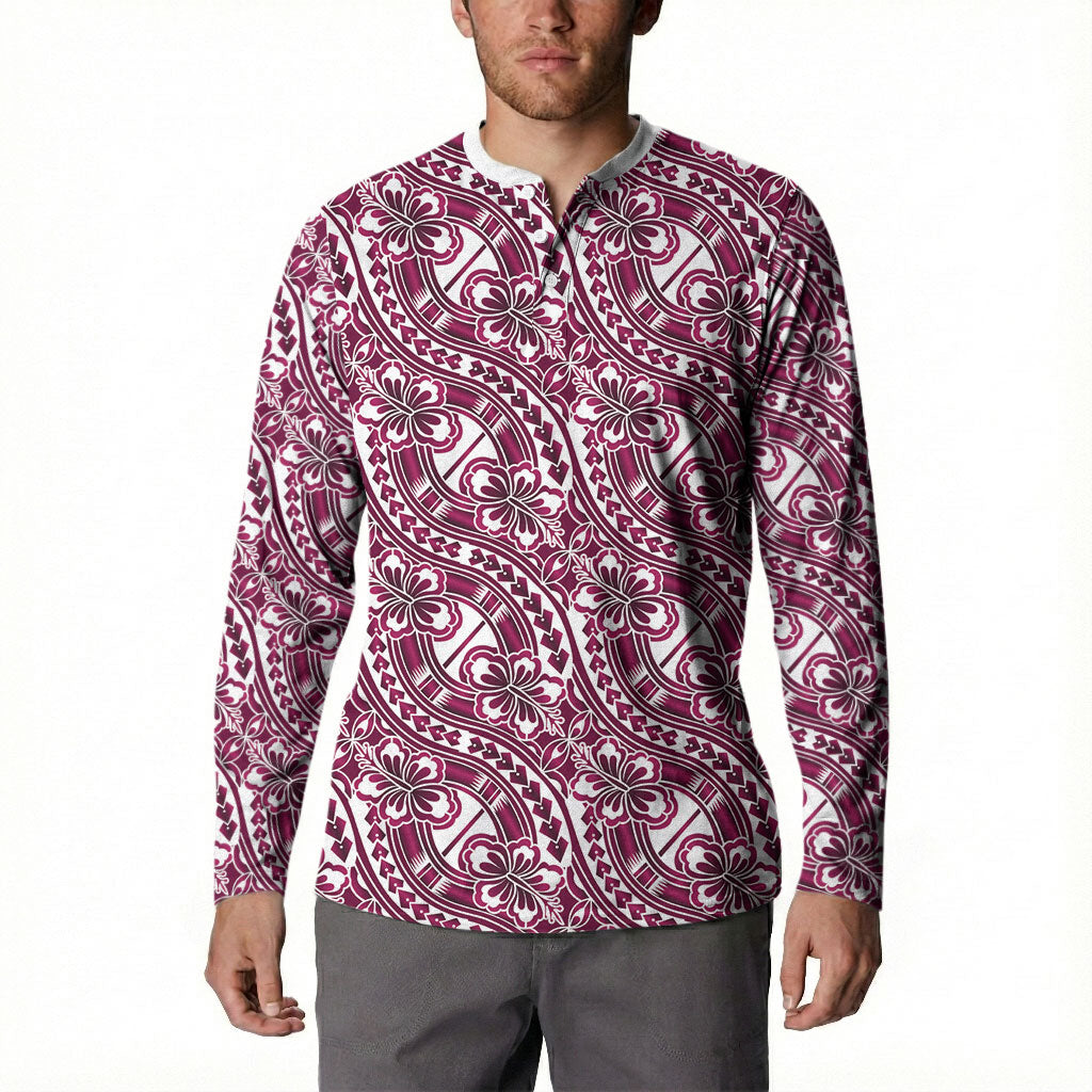 Hibiscus Bloom Island Tribal Waves Button Sweatshirt Pink Polynesian Pattern LT01 - Polynesian Pride