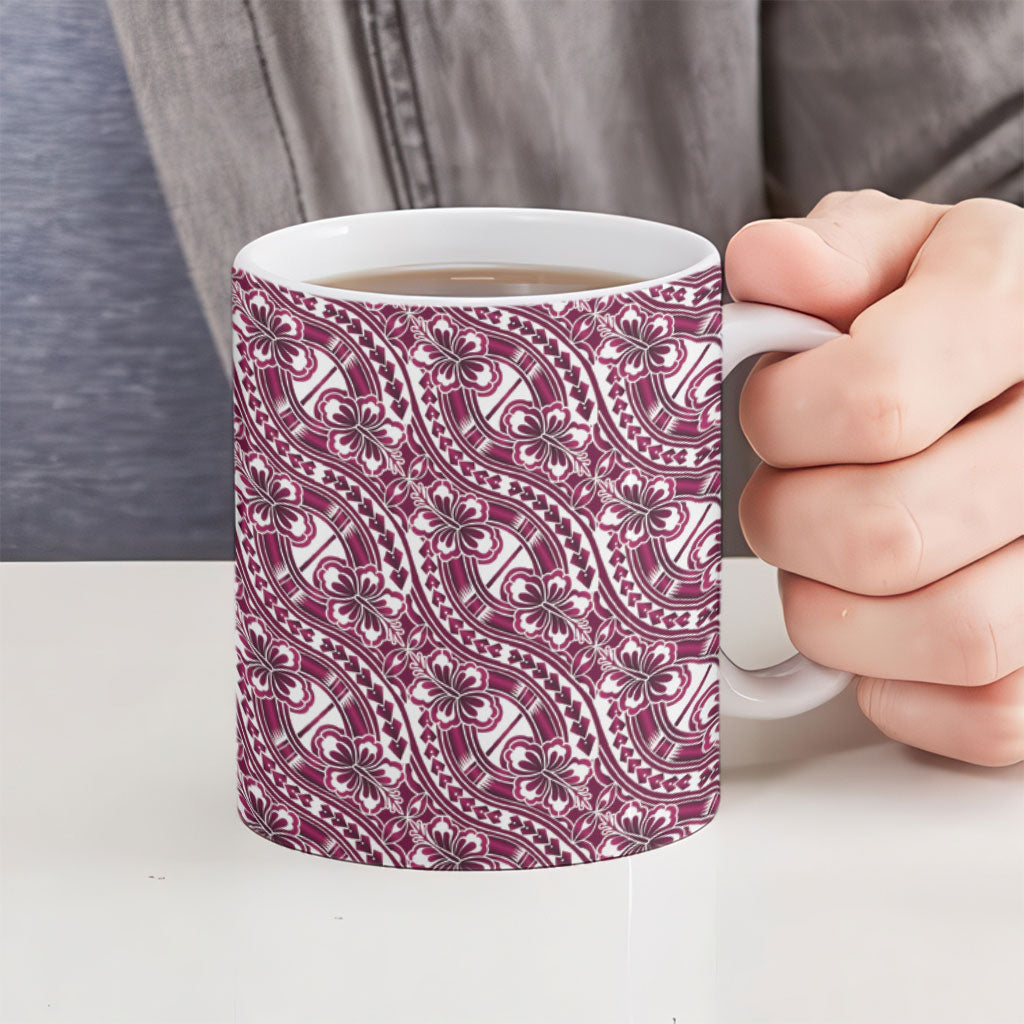 Hibiscus Bloom Island Tribal Waves Ceramic Mug Pink Polynesian Pattern LT01 - Polynesian Pride