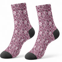 Hibiscus Bloom Island Tribal Waves Crew Socks Pink Polynesian Pattern LT01 - Polynesian Pride