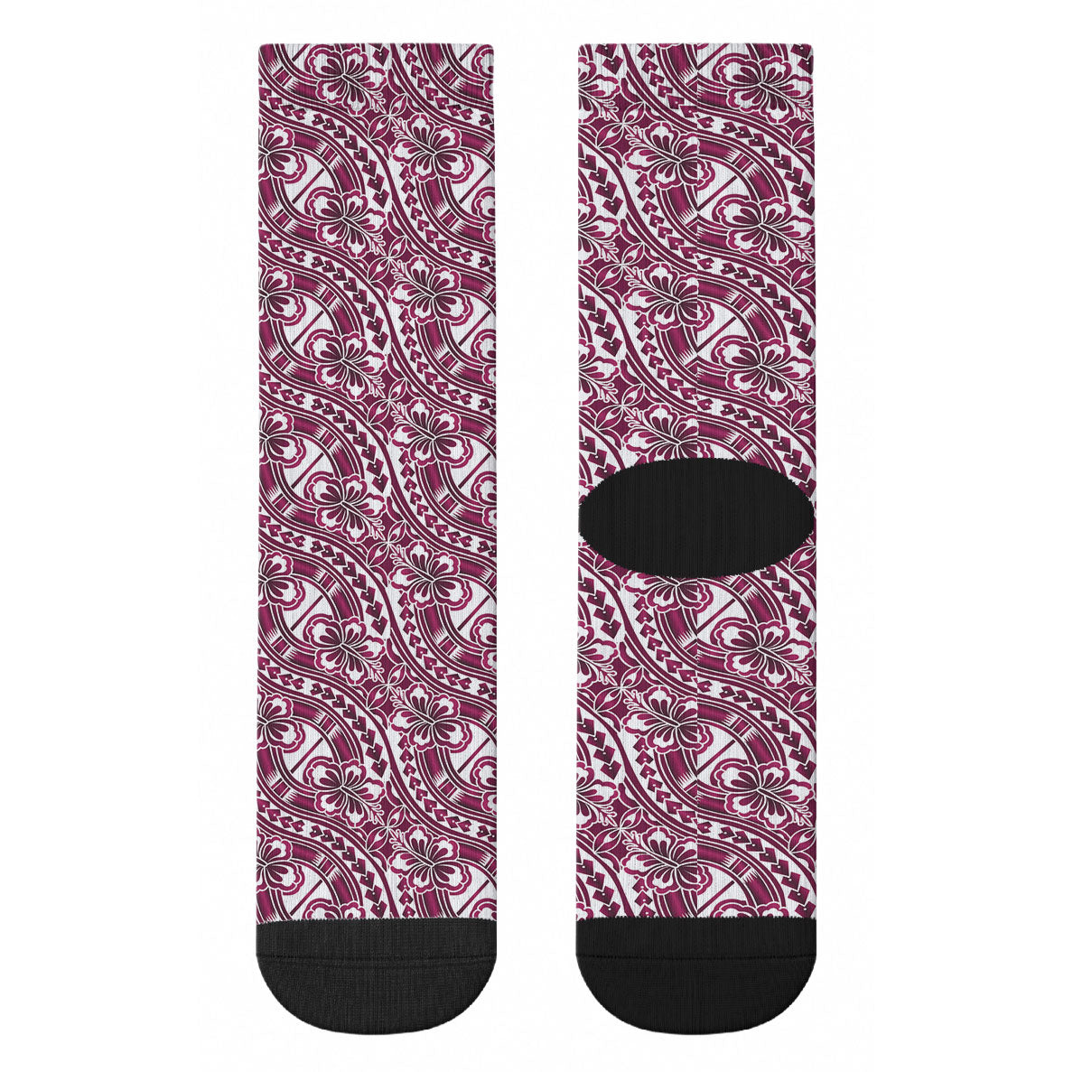 Hibiscus Bloom Island Tribal Waves Crew Socks Pink Polynesian Pattern LT01 - Polynesian Pride