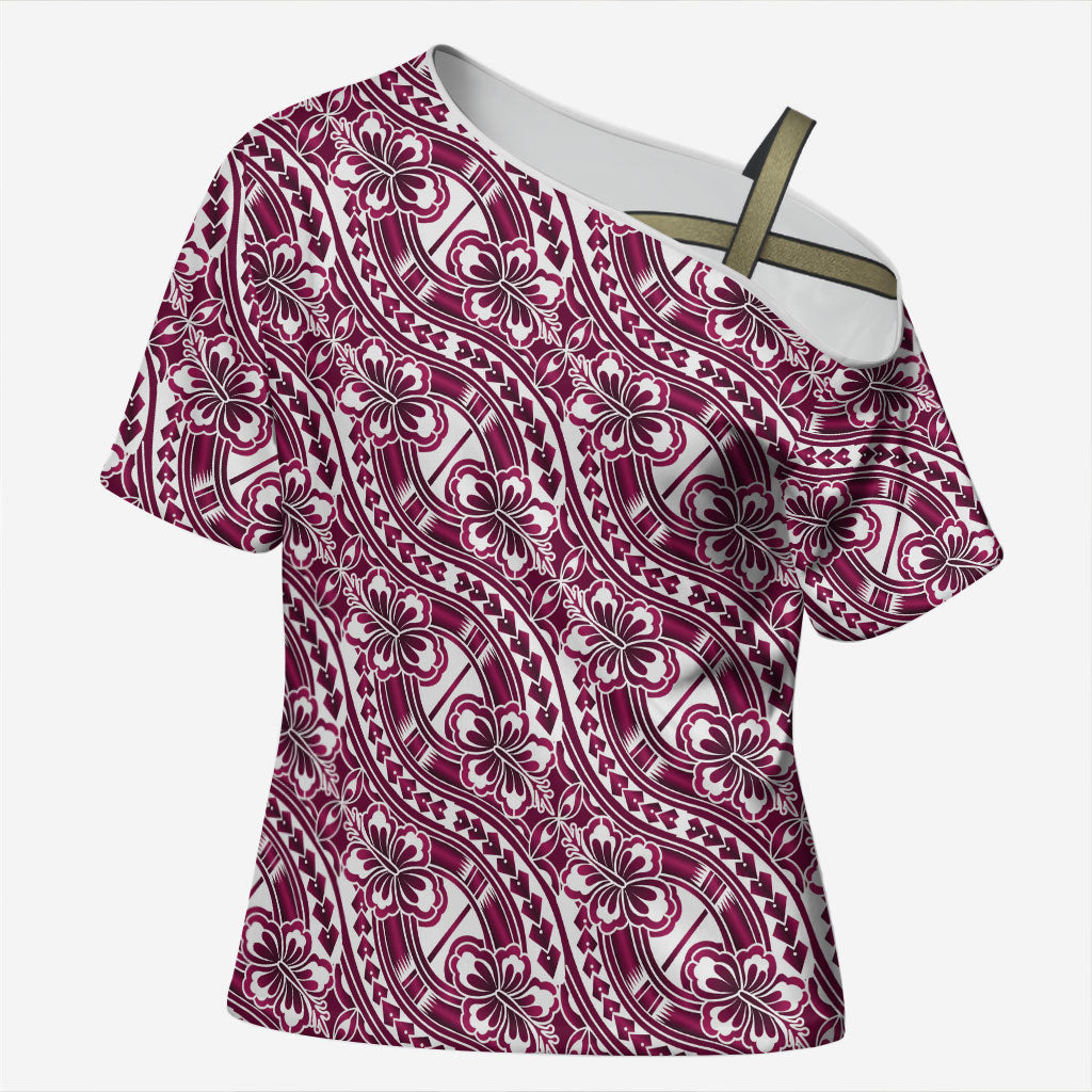 Hibiscus Bloom Island Tribal Waves Cross Shoulder Shirt Pink Polynesian Pattern LT01 Female Pink - Polynesian Pride