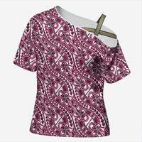 Hibiscus Bloom Island Tribal Waves Cross Shoulder Shirt Pink Polynesian Pattern LT01 Female Pink - Polynesian Pride