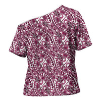 Hibiscus Bloom Island Tribal Waves Cross Shoulder Shirt Pink Polynesian Pattern LT01 - Polynesian Pride