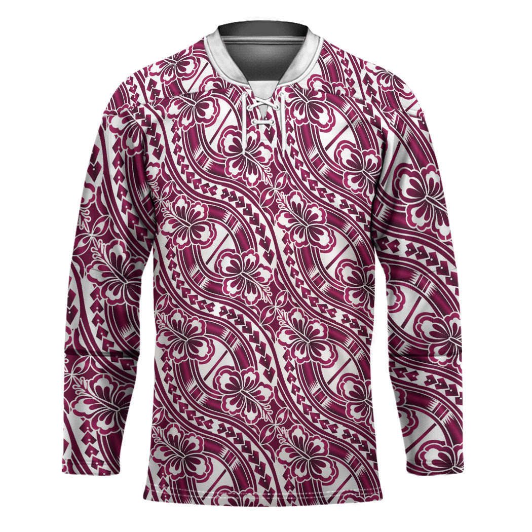 Hibiscus Bloom Island Tribal Waves Hockey Jersey Pink Polynesian Pattern LT01 Unisex Pink - Polynesian Pride